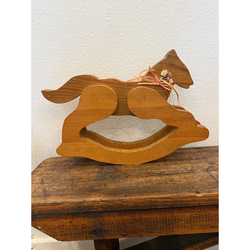 Vintage Handcrafted Wooden Rocking Horse Figurine Rustic Farmhouse Decor 14 Inch